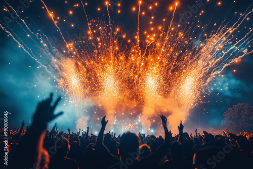 Wallpaper Mural Rock Stage Illuminated by Explosive Fireworks: A Dynamic Display Torontodigital.ca