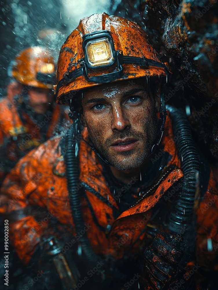 Oil Workers in Safety Gear Captured Up Close Oil Workers in Safety Gear Captured Up Close