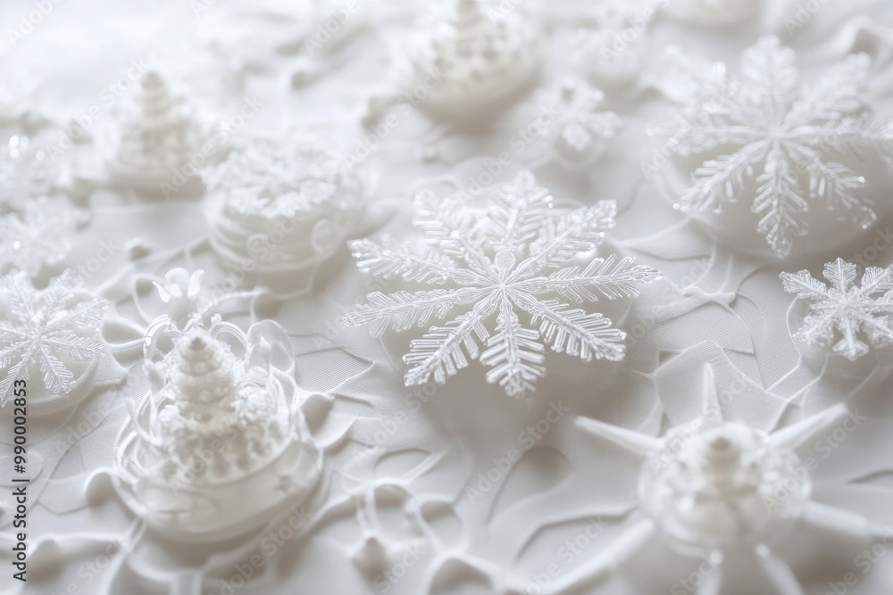 Delicate White Snowflakes on a Textured Surface Delicate White Snowflakes on a Textured Surface