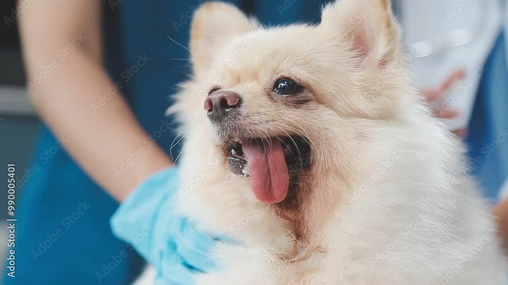 Beautiful Asian female veterinarian doing a health check on a dog, caring doctor at the veterinary clinic Beautiful Asian female veterinarian doing a health check on a dog, caring doctor at the veterinary clinic