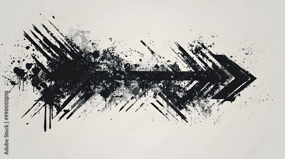 1. A dynamic grunge arrow vector design featuring bold, textured lines and splatters that convey movement and direction. The arrow is rendered in deep black and gray tones, with a distressed finish 1. A dynamic grunge arrow vector design featuring bold, textured lines and splatters that convey movement and direction. The arrow is rendered in deep black and gray tones, with a distressed finish