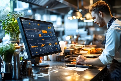 Restaurant Owner Using POS System.