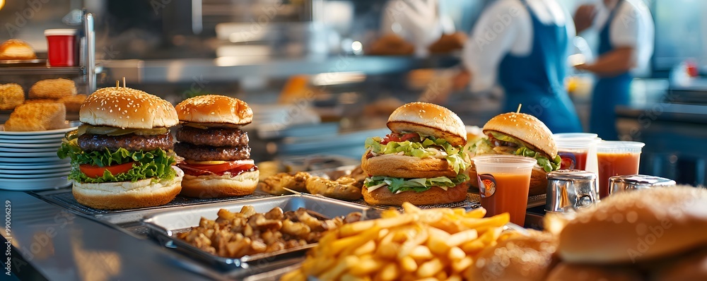 Fast Food Burgers and Fries. Fast Food Burgers and Fries.