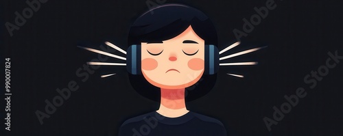 Person caught in an earworm rhythm, repetitive loop, flat design illustration photo