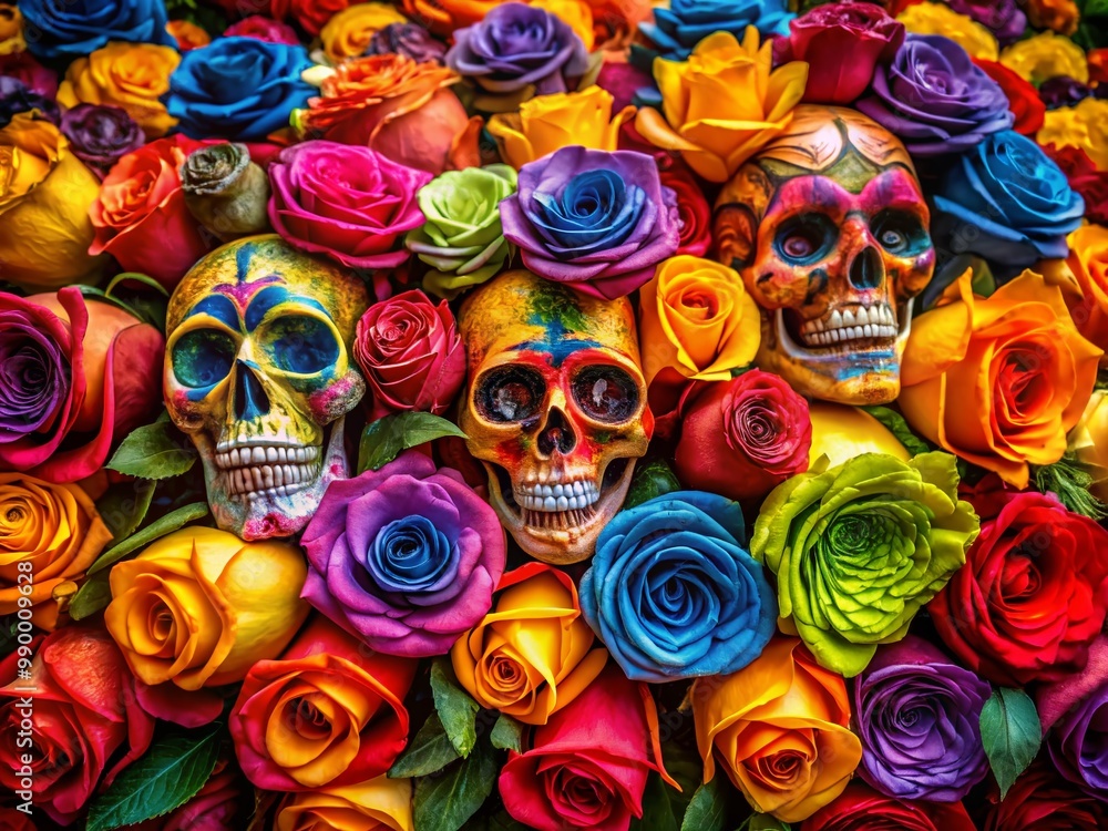 Vibrant Day of the Dead Roses Celebrating Life and Remembrance with Colorful Petals and Skulls Vibrant Day of the Dead Roses Celebrating Life and Remembrance with Colorful Petals and Skulls