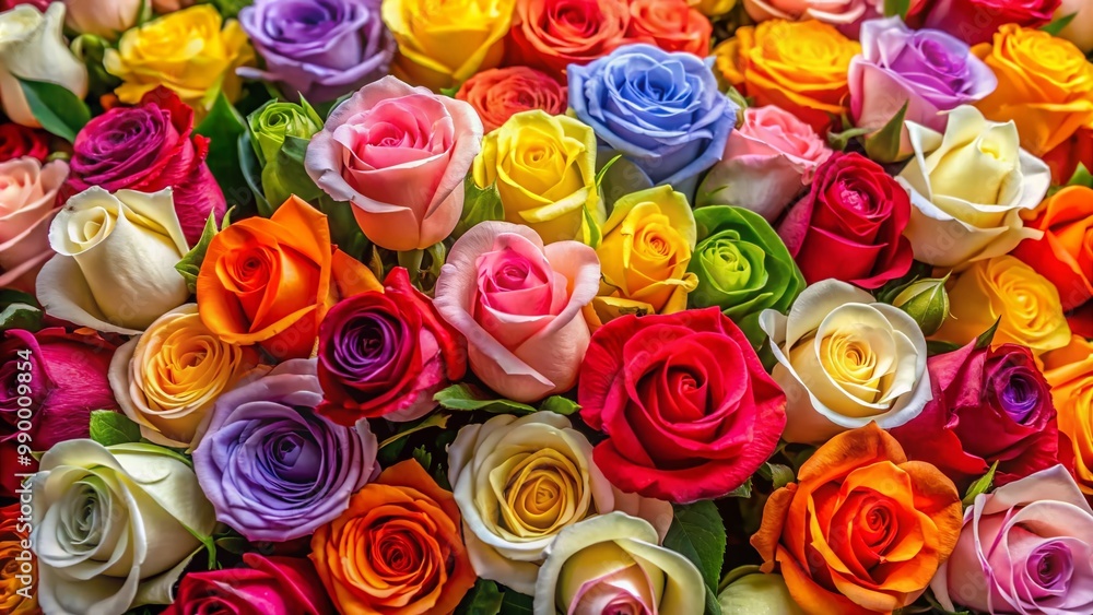 Fototapeta premium Vibrant Display of Dozens of Roses in Various Colors for Beautiful Floral Arrangements and Decor