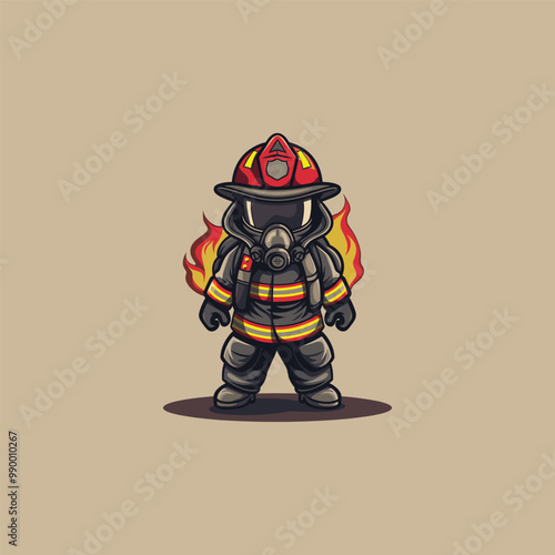 firefighter mascot vector character cartoon illustration