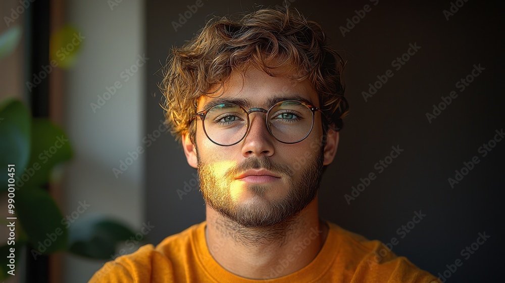 Obraz premium Portrait of a Young Man with Glasses and a Beard