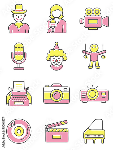 Set of colorful entertainment icons in flat design style