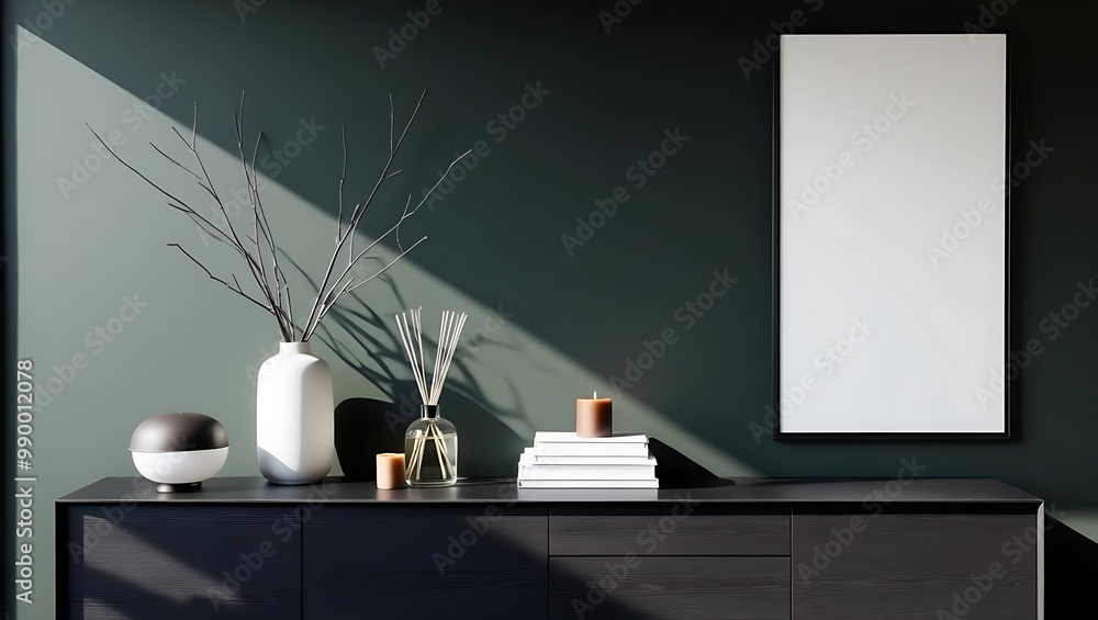 Grey Gallery Space Showcasing a Drawer and Decorative Elements in a Chic Interior Grey Gallery Space Showcasing a Drawer and Decorative Elements in a Chic Interior