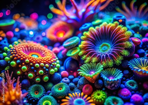 Vibrant Fluorescence Displaying Colorful Patterns and Light Effects in a Dark Background Environment