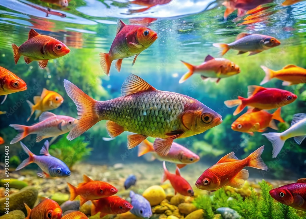 Vibrant Freshwater Fish Swimming Gracefully in Clear Water of a Serene Natural Environment Vibrant Freshwater Fish Swimming Gracefully in Clear Water of a Serene Natural Environment