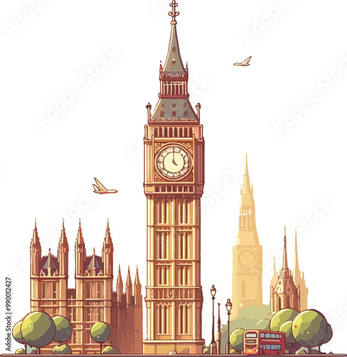 Famous British Clock Tower Big Ben Isolate Vector Illustration