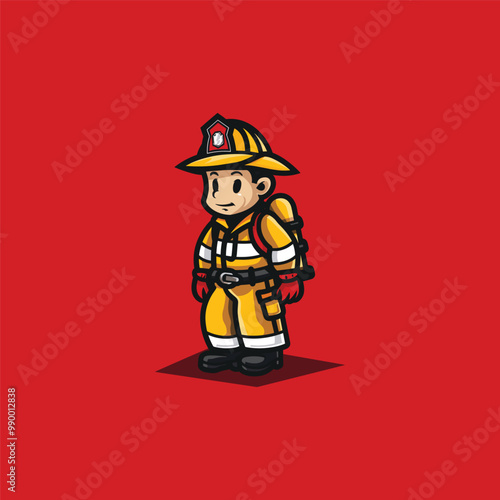 firefighter mascot vector character cartoon illustration