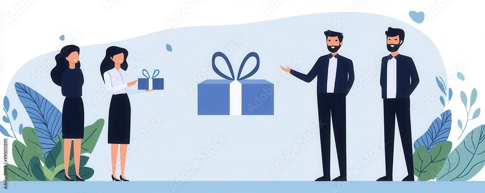 Fototapeta premium Employee achievement recognized with bonus gift, reward ceremony, flat design illustration