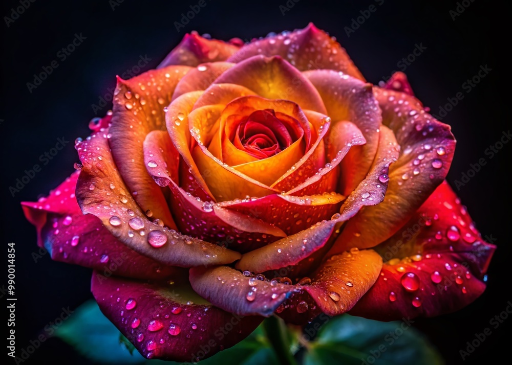 Vibrant Hot Rose in Full Bloom with Dew Drops, Perfect for Romantic and Nature-Themed Projects Vibrant Hot Rose in Full Bloom with Dew Drops, Perfect for Romantic and Nature-Themed Projects