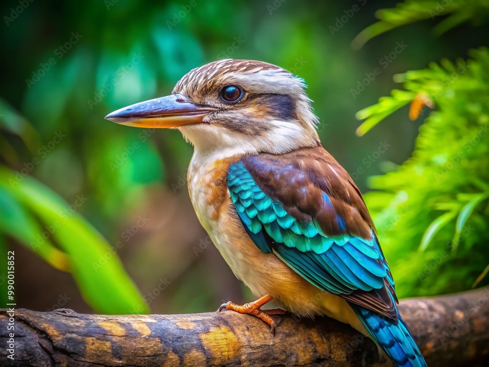 Fototapeta premium Vibrant Kookaburra Kingfisher Perched on a Branch in a Lush Green Australian Habitat