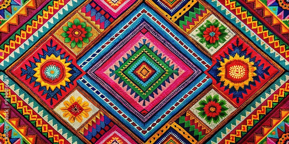 Vibrant Latino-Inspired Pattern with Colorful Geometric Shapes and Cultural Motifs for Design Use Vibrant Latino-Inspired Pattern with Colorful Geometric Shapes and Cultural Motifs for Design Use