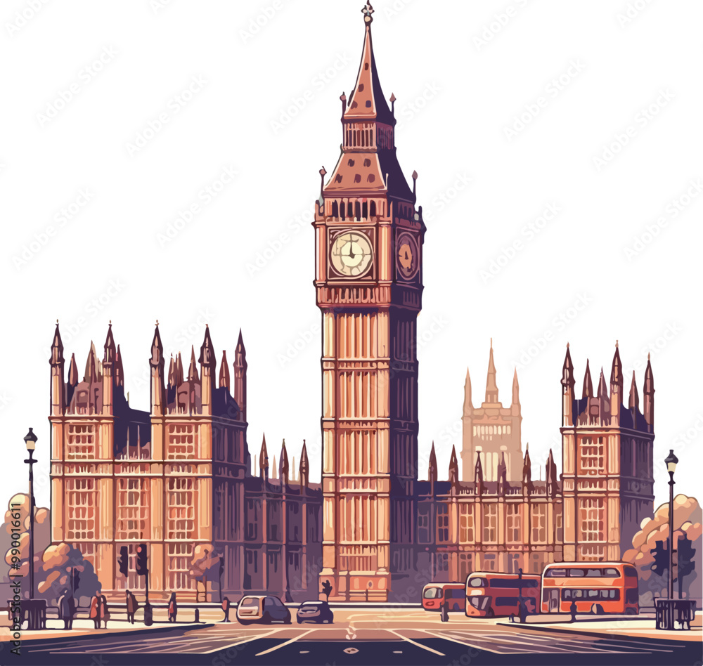 Obraz premium Famous British Clock Tower Big Ben Isolate Vector Illustration