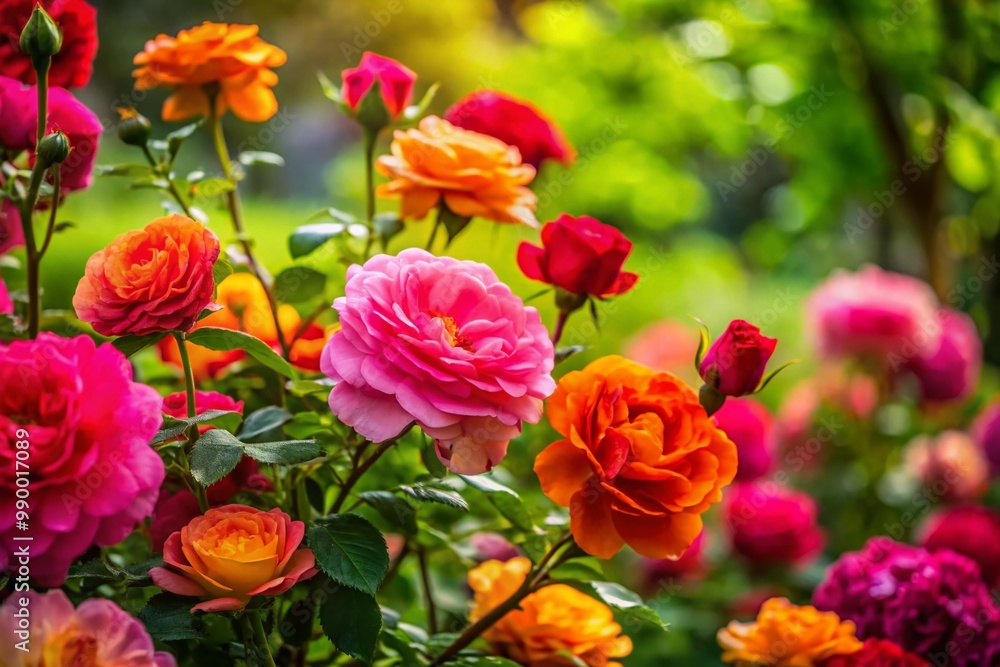 Vibrant Moss Roses Plants in Bloom with Colorful Petals and Lush Green Foliage in Garden Setting Vibrant Moss Roses Plants in Bloom with Colorful Petals and Lush Green Foliage in Garden Setting
