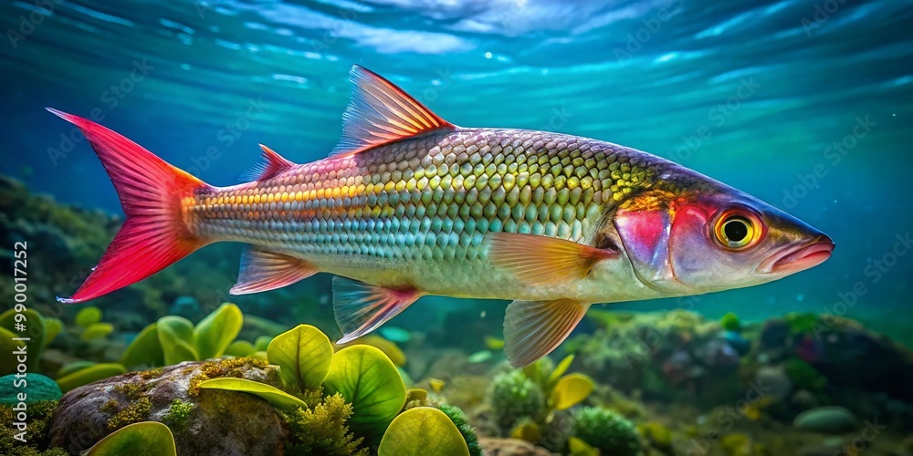 Fototapeta premium Vibrant Mullet Fish Underwater Photography Showcasing Their Unique Features and Natural Habitat