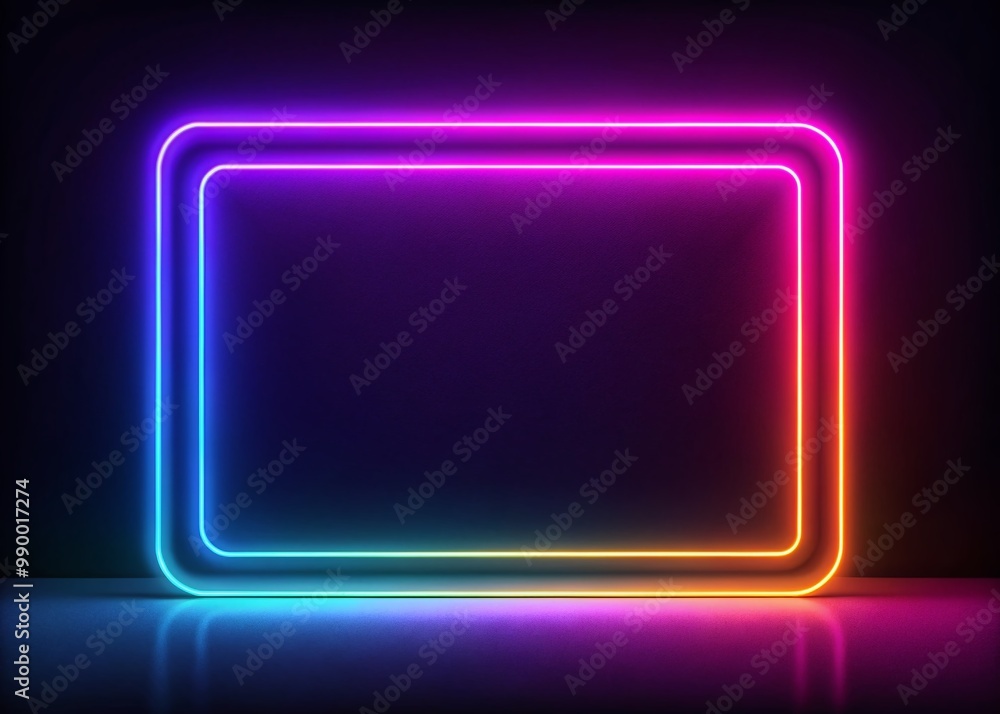 Vibrant Neon Rectangle with Glowing Edges Illuminating a Dark Background for Modern Design Concepts