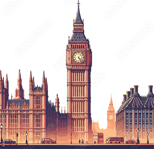 Famous British Clock Tower Big Ben Isolate Vector Illustration