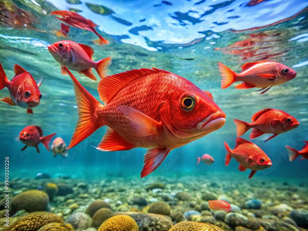 Vibrant Red Fish Swimming Elegantly in Clear Waters - Stunning Wallpaper for Aquatic Enthusiasts Vibrant Red Fish Swimming Elegantly in Clear Waters - Stunning Wallpaper for Aquatic Enthusiasts