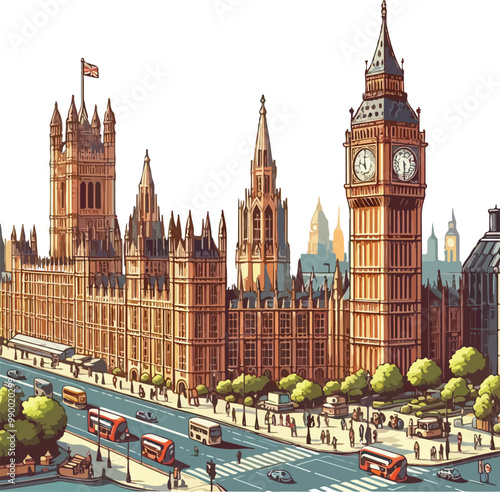 Famous British Clock Tower Big Ben Isolate Vector Illustration