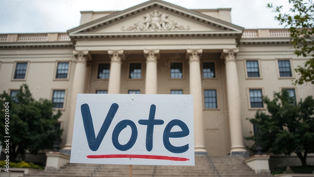 Obraz premium Vote Sign in Front of Government Building