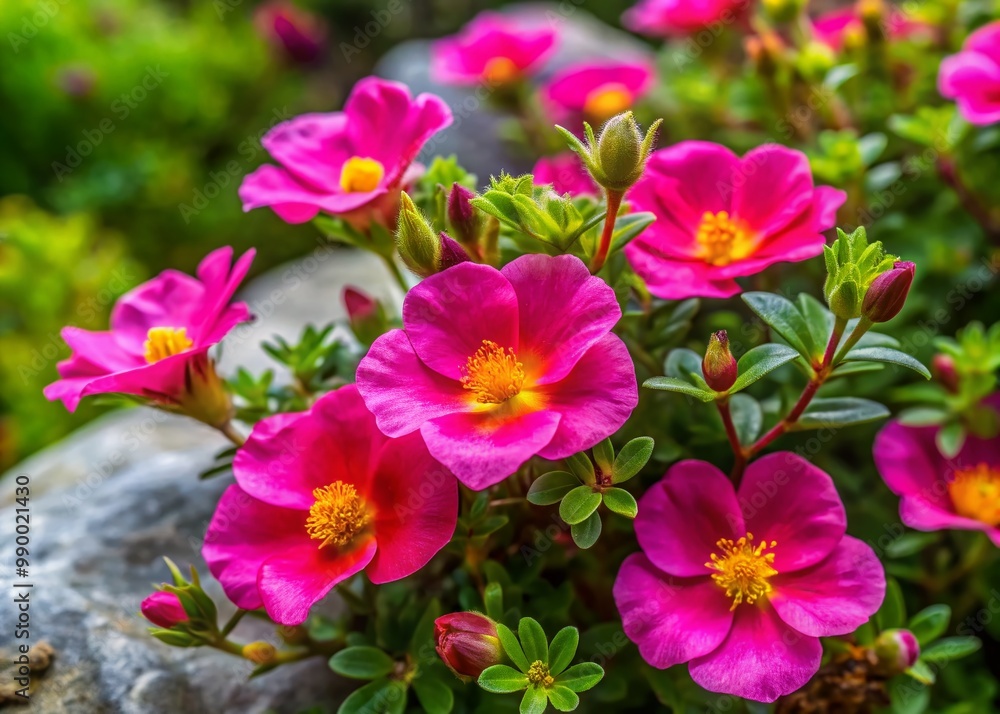 Vibrant Rock Rose Blooms in Natural Setting Showcasing Unique Petals and Lush Green Foliage Vibrant Rock Rose Blooms in Natural Setting Showcasing Unique Petals and Lush Green Foliage
