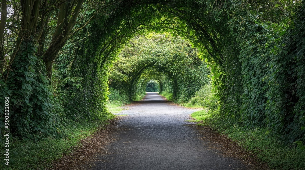 A scenic outdoor path framed by ivy-covered trees, creating a peaceful, natural tunnel of greenery. A scenic outdoor path framed by ivy-covered trees, creating a peaceful, natural tunnel of greenery.