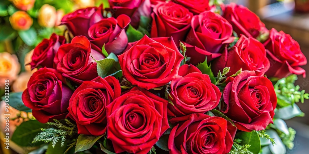 Obraz premium Vibrant Rose Red Bouquet of Fresh Flowers for Celebrations, Events, or Home Decor Arrangements