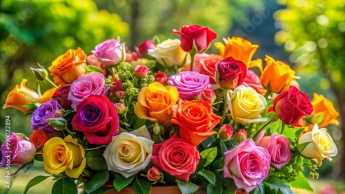 Vibrant Roses Arrangement for a Joyful Birthday Celebration with Colorful Blooms and Greenery