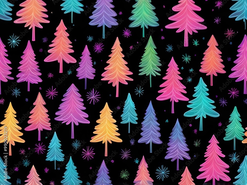 abstract pastel Neon colors on a black background Christmas Tree illustration