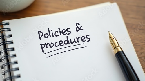 Policies and procedures memo with fountain pen on notebook