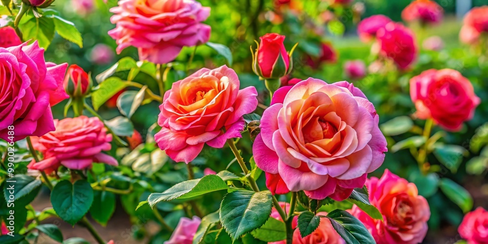 Vibrant Vietnam Rose Plant with Lush Green Foliage and Beautiful Blossoms in Natural Setting Vibrant Vietnam Rose Plant with Lush Green Foliage and Beautiful Blossoms in Natural Setting