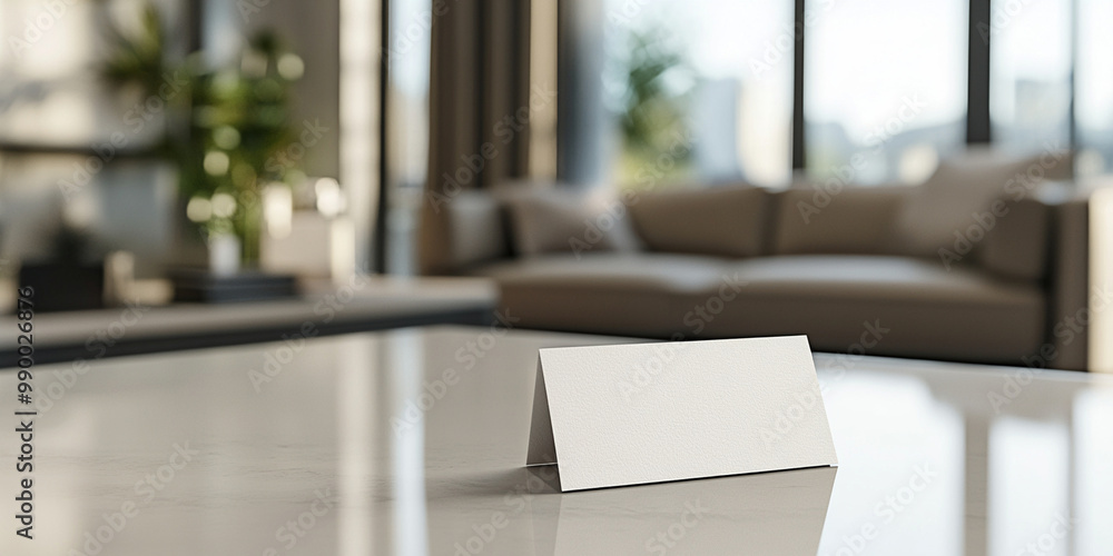 clean and minimalistic business card is prominently displayed on polished table, surrounded by modern living space with soft furnishings and natural light. serene atmosphere evokes professionalism clean and minimalistic business card is prominently displayed on polished table, surrounded by modern living space with soft furnishings and natural light. serene atmosphere evokes professionalism