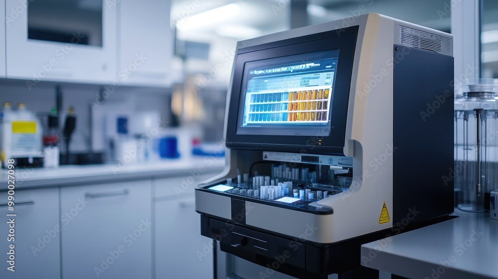 A state-of-the-art lab machine analyzing patient samples for personalized medicine. A state-of-the-art lab machine analyzing patient samples for personalized medicine.