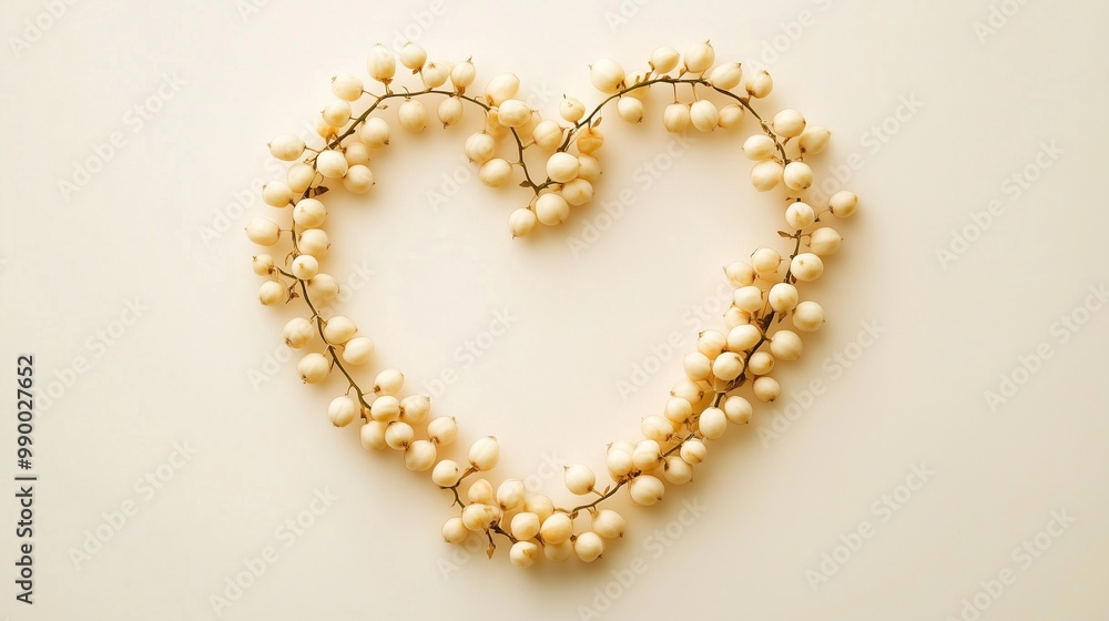 Meadowsweet arranged in the shape of a heart copy space blank white background Meadowsweet arranged in the shape of a heart copy space blank white background