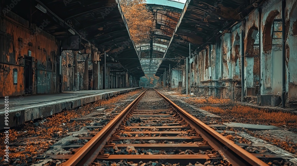 Abandoned Train Station Platform With Rusting Tracks Abandoned Train Station Platform With Rusting Tracks