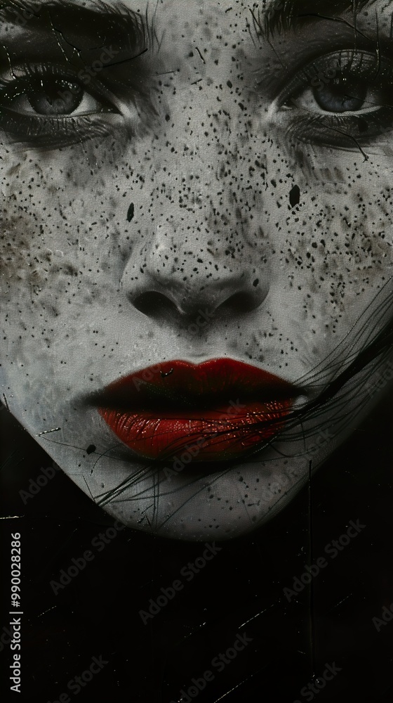 Intense Portrait of a Woman with Red Lips Intense Portrait of a Woman with Red Lips