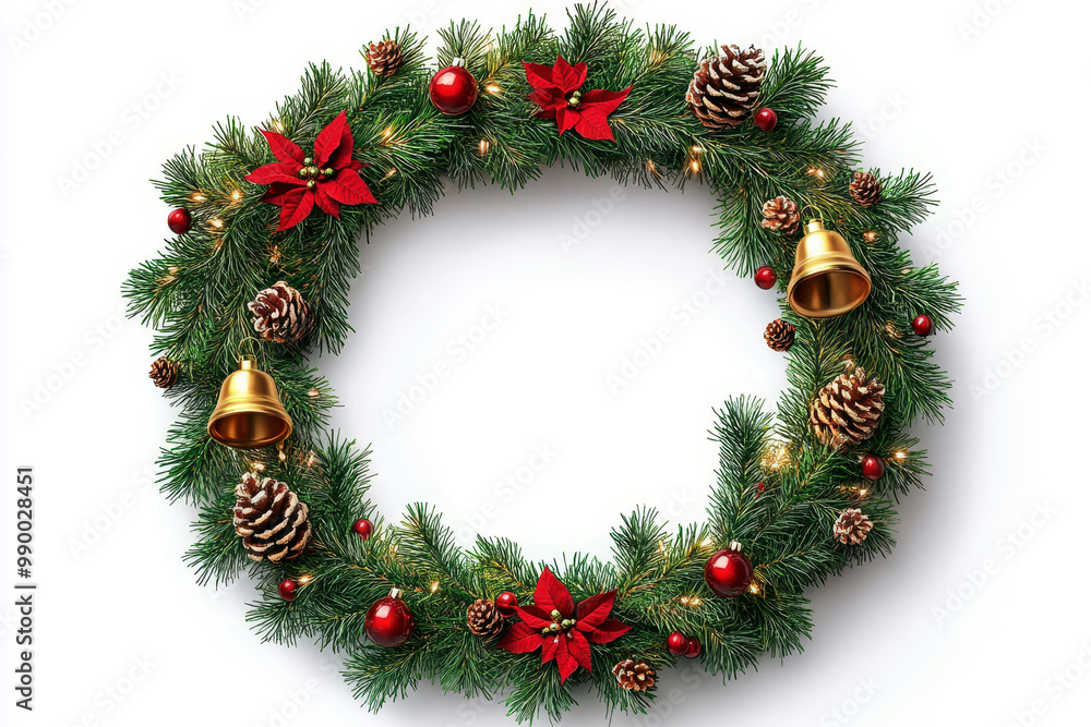 A decorative Christmas wreath with a bright red bow on a clean white background, perfect for holiday decorations or gift wrapping A decorative Christmas wreath with a bright red bow on a clean white background, perfect for holiday decorations or gift wrapping