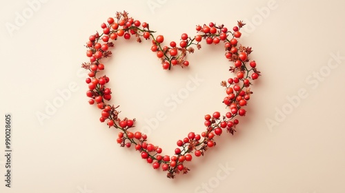 Meadowsweet arranged in the shape of a heart copy space blank white background