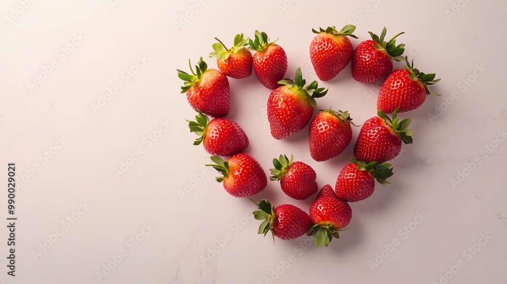Strawberry red fruit arranged in the shape of a heart copy space blank background Strawberry red fruit arranged in the shape of a heart copy space blank background