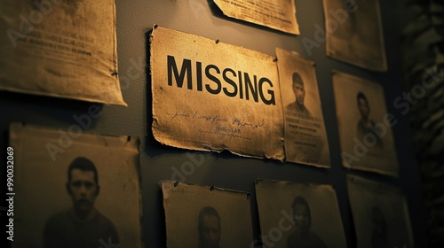 Missing Person Posters on Wall  Vintage Crime Scene