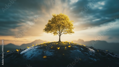 A tree rising from the Earth, symbolizing naturerole in maintaining the planet's well-being. photo