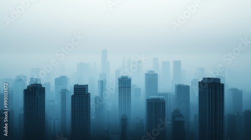 Modern Cityscape in Foggy Weather Representing Environmental and Social Governance (ESG) Concept