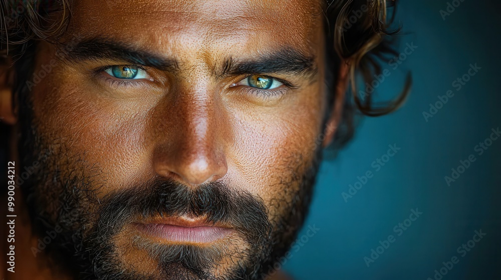 Close up Portrait of a Man with Green Eyes and a Beard Close up Portrait of a Man with Green Eyes and a Beard