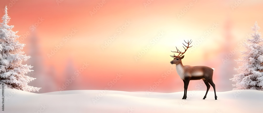 A majestic deer stands gracefully in a snowy landscape, illuminated by a warm sunset, creating a serene and tranquil scene. A majestic deer stands gracefully in a snowy landscape, illuminated by a warm sunset, creating a serene and tranquil scene.
